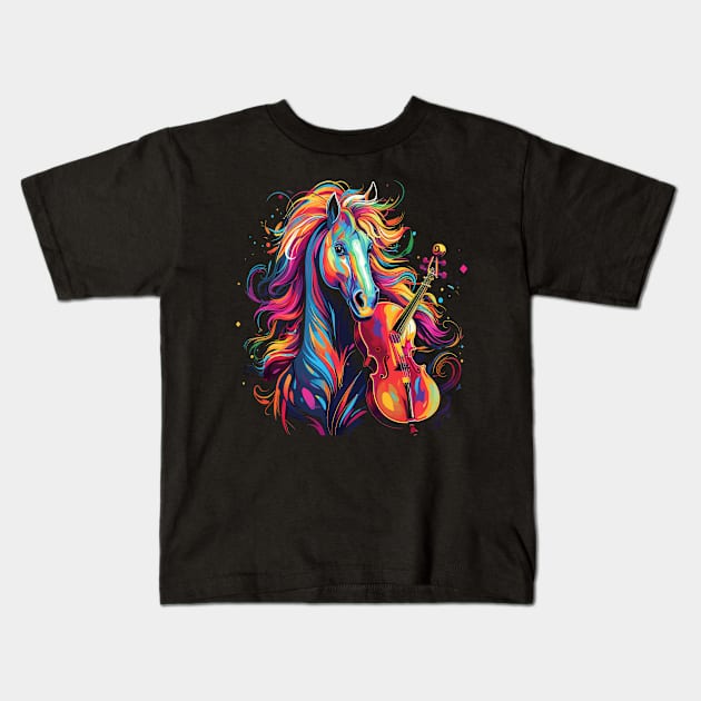 Horse Playing Violin Kids T-Shirt by JH Mart